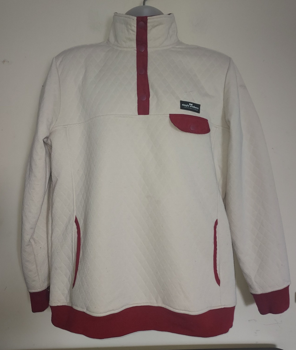 Simply Southern Women's Pullover XL Quilted Jacket Snap Neck Long Sleeve Beige